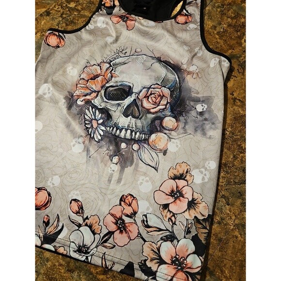 Skull Tank Floral Lace Back Lg Sister Army Tank Top (A182) - Picture 2 of 10